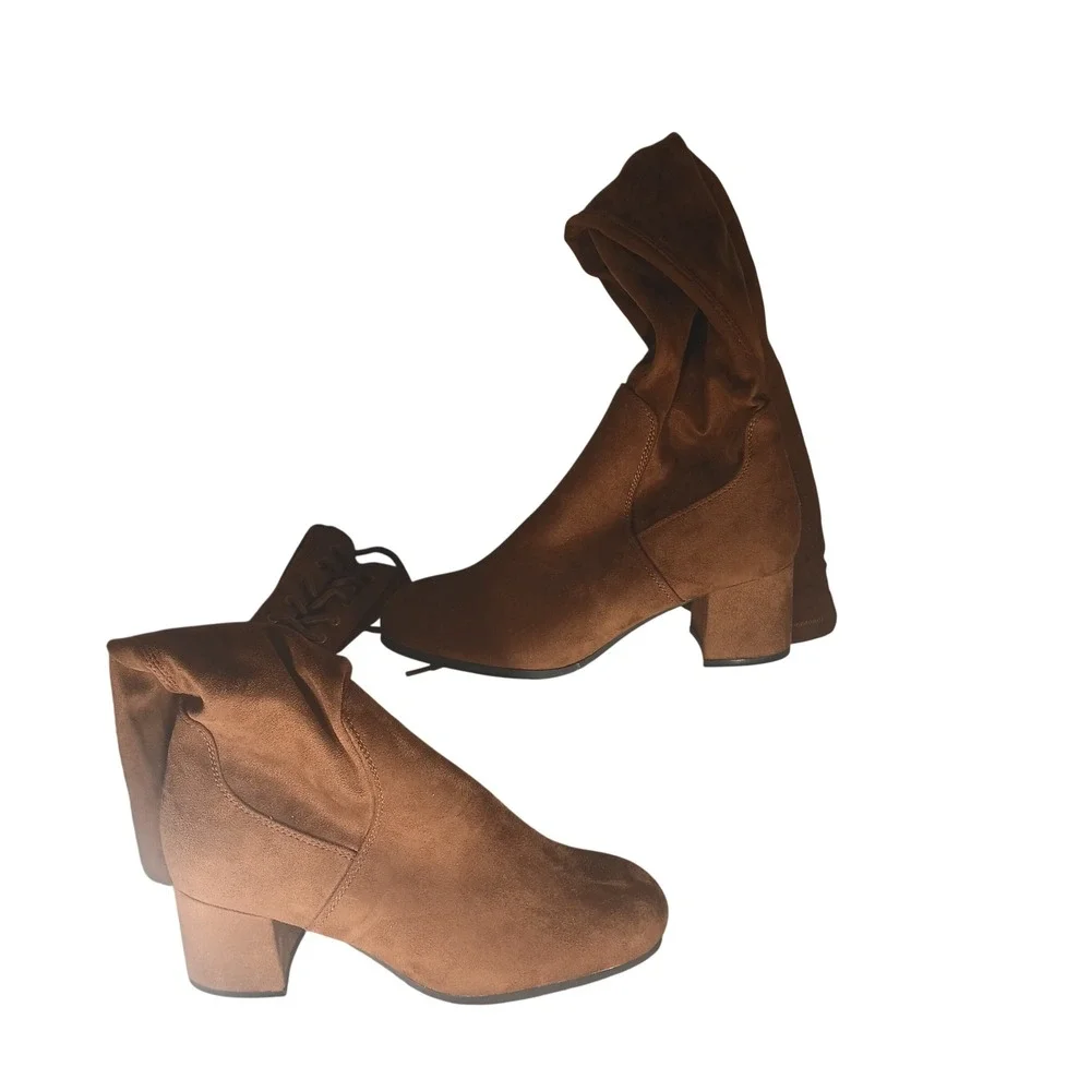 Dream Pairs Over The Knee Boots 9 Tan Brown Faux Suede Block Heel‎ Boho Chic